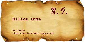 Milics Irma névjegykártya